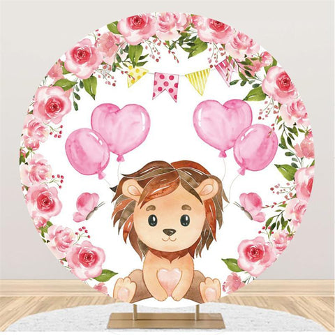 Fleurs roses mignon Lion ballon rond décors pour bébé