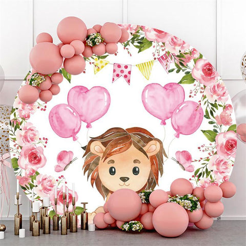 Fleurs roses mignon Lion ballon rond décors pour bébé