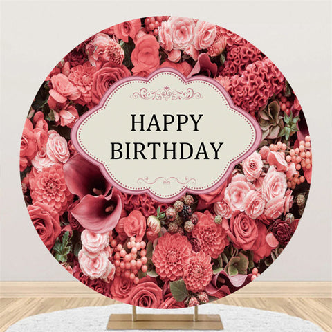 Fleurs roses joyeux anniversaire cercle toile de fond pour fille