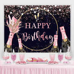 Toile de fond joyeux anniversaire paillettes roses et champagne