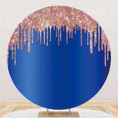 Paillettes Roses Et Toile De Fond D'anniversaire Ronde Bleu Foncé
