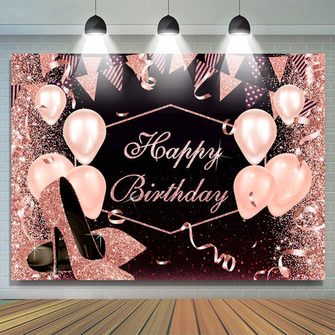 Toile de fond de joyeux anniversaire de talons roses et noirs pour les femmes