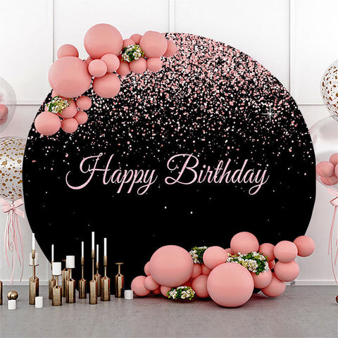 Fond de joyeux anniversaire rond noir scintillant rose