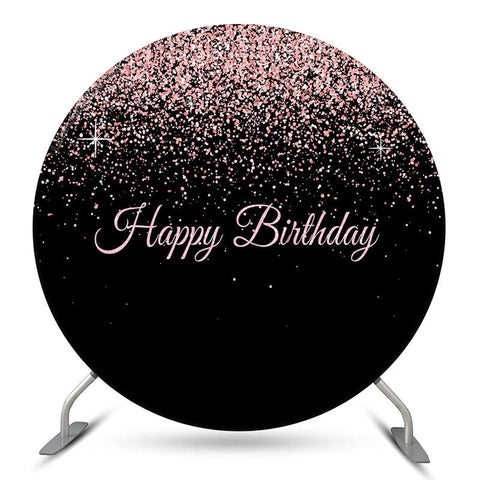 Fond de joyeux anniversaire rond noir scintillant rose