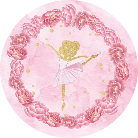 Toile De Fond Ronde D'anniversaire De Ballerine Dorée De Paillettes Roses