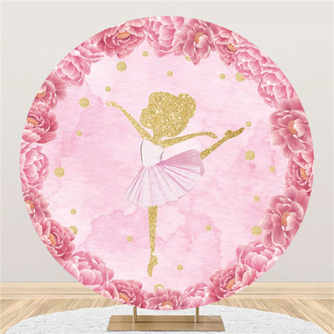 Toile De Fond Ronde D'anniversaire De Ballerine Dorée De Paillettes Roses