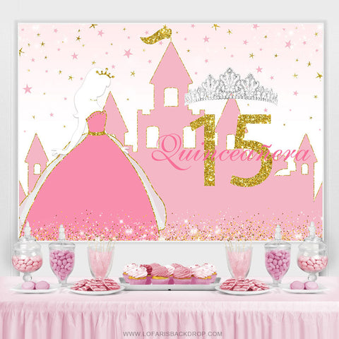 Toile de fond joyeux anniversaire Sweet 15 à paillettes roses