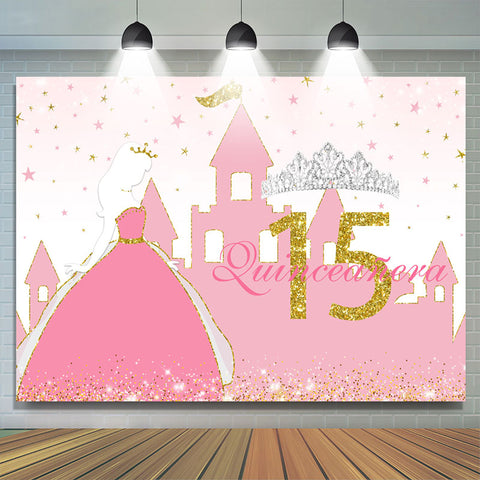 Toile de fond joyeux anniversaire Sweet 15 à paillettes roses