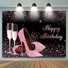 Toile de fond d'anniversaire à talons hauts à paillettes roses pour fille