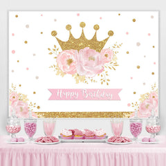 Toile de fond de fête de joyeux anniversaire de couronne florale d'or rose pour fille