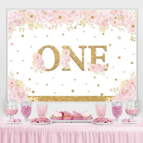 Toile de fond Happy 1st Birthday Pink Gold Glitter pour fille