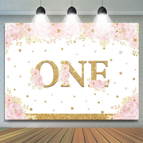 Toile de fond Happy 1st Birthday Pink Gold Glitter pour fille