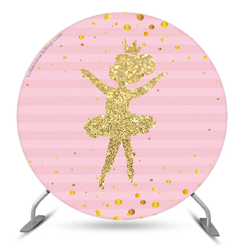 Toile de fond ronde de fête de filles de ballerine dorée rose