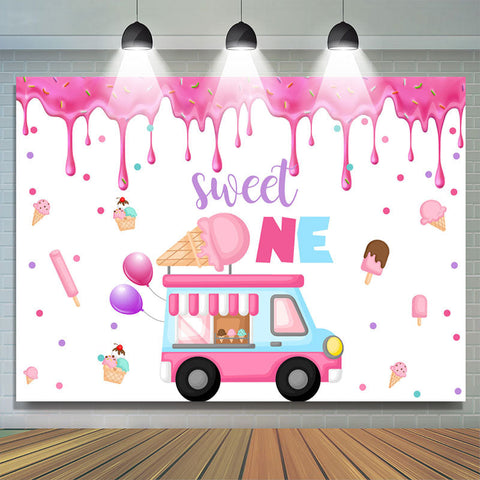 Rose Ice Cream Bus Sweet 1st Joyeux Anniversaire Toile de Fond