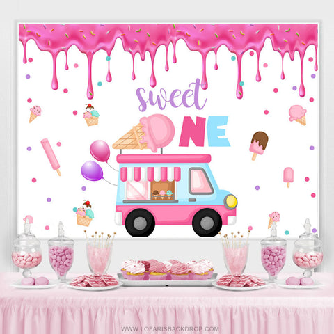 Rose Ice Cream Bus Sweet 1st Joyeux Anniversaire Toile de Fond