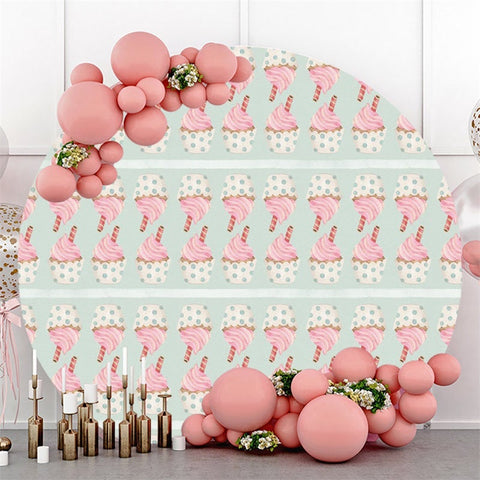 Toile De Fond D'anniversaire Vert Rond De Crème Glacée Rose Pour Les Enfants