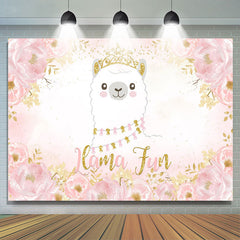Toile de fond d'anniversaire de douche de bébé| floral princesse lama rose