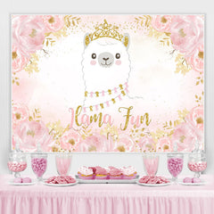 Toile de fond d'anniversaire de douche de bébé| floral princesse lama rose