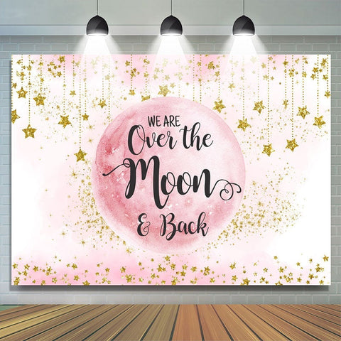 Toile de fond rose lune et étoiles dorées Bokeh Baby Shower