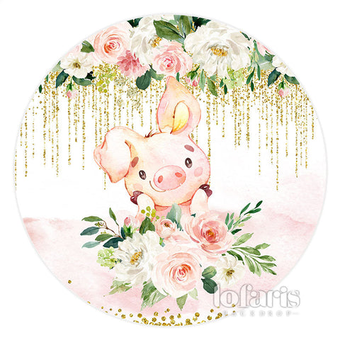 Cochon Rose Fleurs Belle Ronde Joyeux Anniversaire Toile De Fond