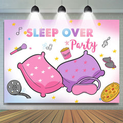 Toile de fond rose violet Sleep Over Party joyeux anniversaire