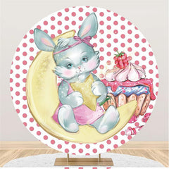 Toile de fond de fête en cercle de gâteau de lune de lapin rose pour filles