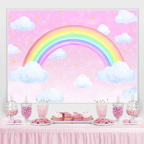 Toile de fond de fête d'anniversaire rose arc-en-ciel ciel Sloud Star Girl