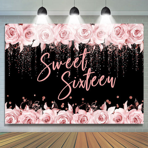 Rose Rose Et Noir Glitter Sweet 16 Anniversaire Toile De Fond