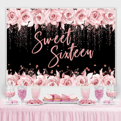 Rose Rose Et Noir Glitter Sweet 16 Anniversaire Toile De Fond