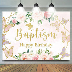 Toile de fond de photo d'anniversaire papillon rose rose pour fille