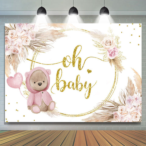 Rose Or Rose Oh Baby Bear Floral Baby Shower Toile de fond