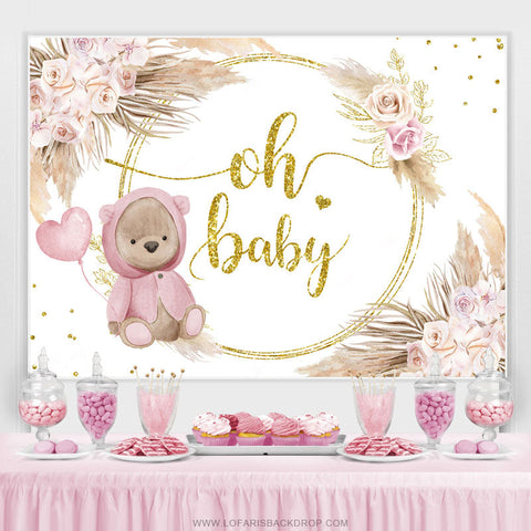 Rose Or Rose Oh Baby Bear Floral Baby Shower Toile de fond