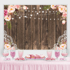 Rose rose avec toile de fond d'anniversaire en bois de lumières pour fille