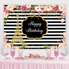 Roses roses toile de fond ¨¤ rayures blanches et noires pour anniversaire