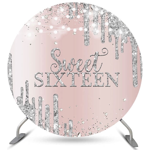 Toile De Fond Ronde De Parties scintillant Bokeh Argent Rose 16ème Anniversaire