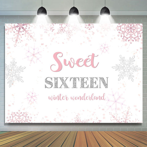 Flocons de neige roses Sweet Sixteen Joyeux anniversaire Toile de fond