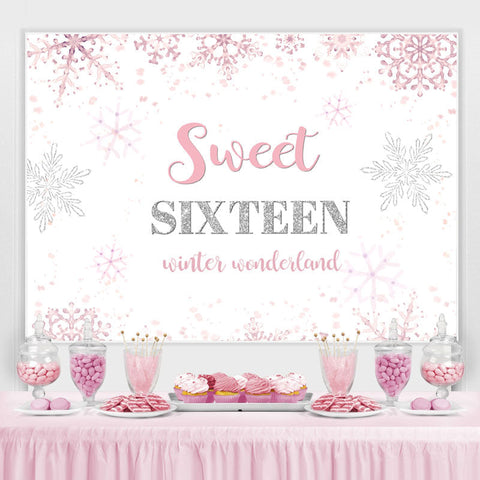 Flocons de neige roses Sweet Sixteen Joyeux anniversaire Toile de fond