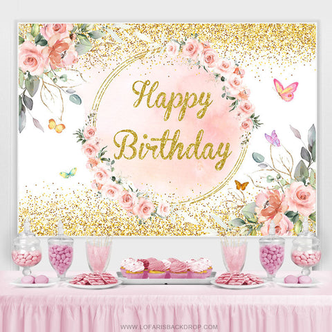 Rose Soring Et Gloden Joyeux Anniversaire Toile De Fond Pour Fille