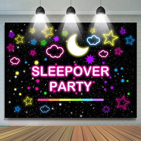 Toile de fond d'anniversaire rose Starry Moonnight Sleepover Party