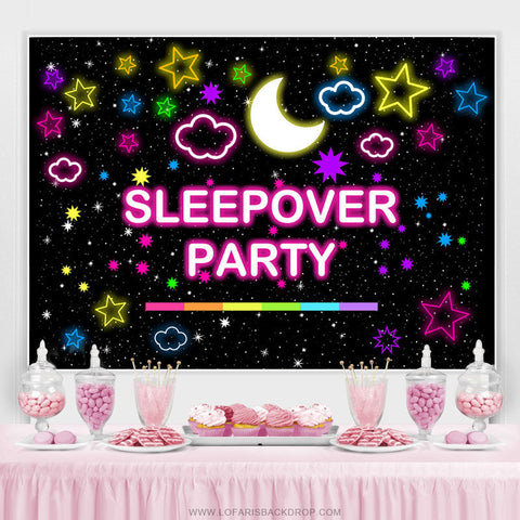 Toile de fond d'anniversaire rose Starry Moonnight Sleepover Party