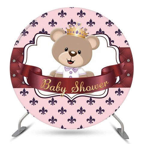 Ours en peluche rose fille baby shower toile de fond ronde