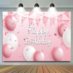 Rose Ballon Blanc Ruban Joyeux Anniversaire Toile de Fond pour Fille