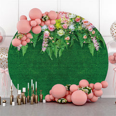 Rose Blanc Floral Et Feuilles Vertes Toile De Fond De Mariage Rond