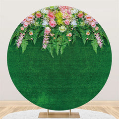 Rose Blanc Floral Et Feuilles Vertes Toile De Fond De Mariage Rond