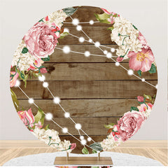 Toile de fond en bois ronde florale blanche rose pour la bannière de mariage