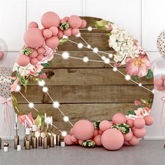 Toile de fond en bois ronde florale blanche rose pour la bannière de mariage