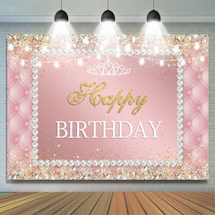 Toile de fond joyeux anniversaire diamant brillant perles blanches roses