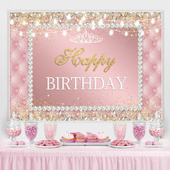 Toile de fond joyeux anniversaire diamant brillant perles blanches roses