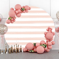 Toile de fond d'anniversaire ronde à rayures blanches roses pour la fête