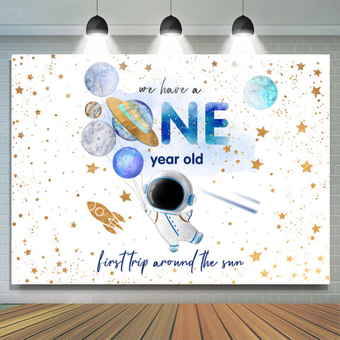 Toile de fond du 1er anniversaire de Planet Spaceman Gold Glitter